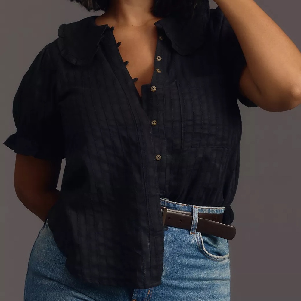 Anthropologie Black Button-Up Blouse
